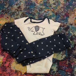 Elephant Print Baby Onesie and Pants Set